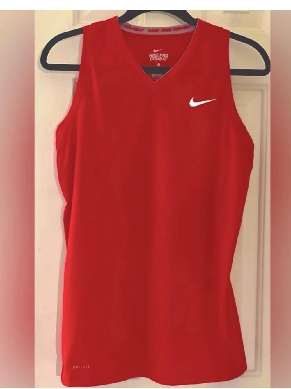 Nike Red V-Neck Sleeveless Athletic Top with White Swoosh
